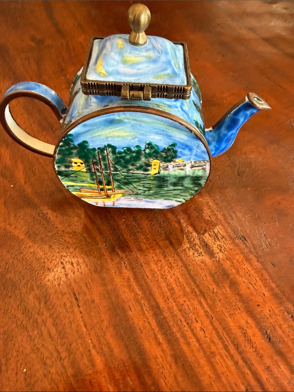 Hand-Painted Blue Scenic Ceramic Teapot inspired by Claude Monet.